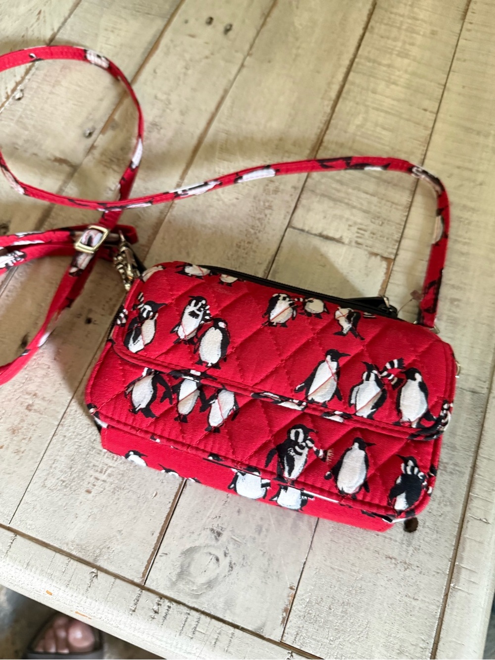 Vera Bradley Red Quilted Penguin Crossbody